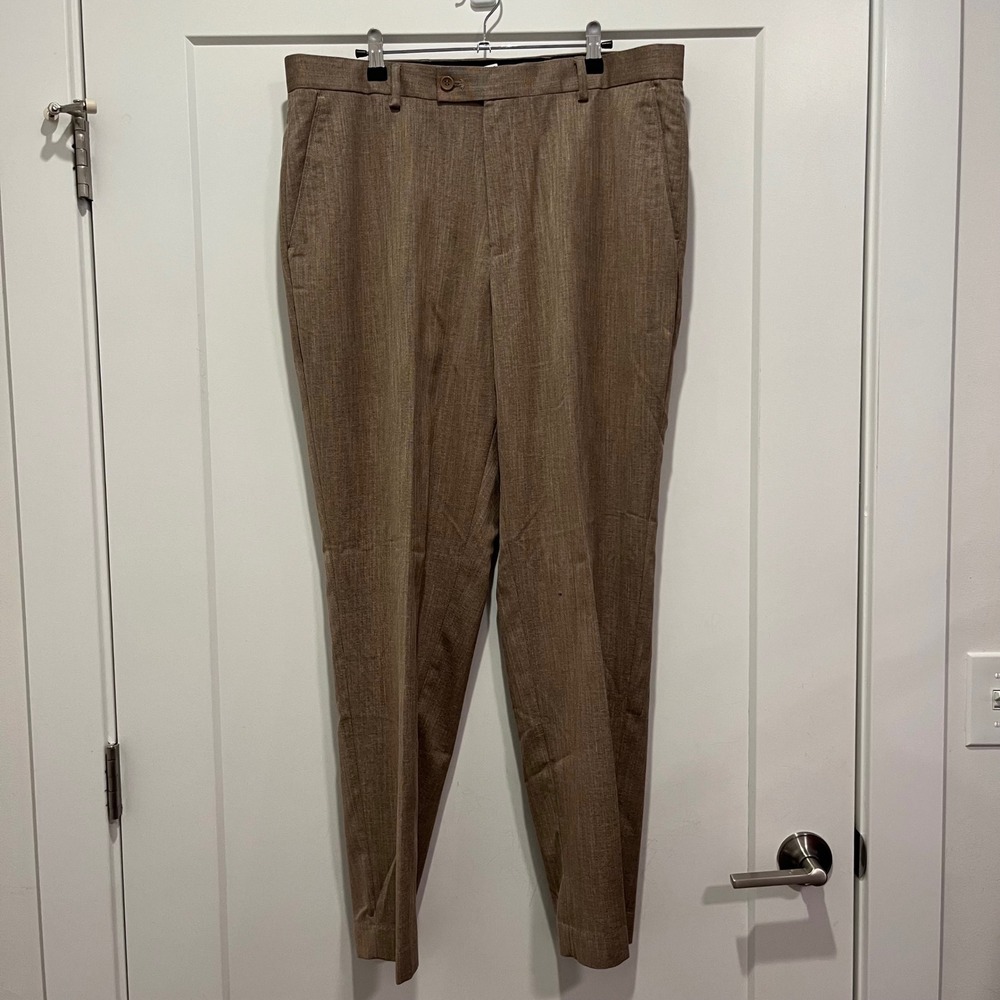 Bocaccio Uomo Mens Brown Heathered Flat Front Dress Pants 36x30 Stretch Trousers